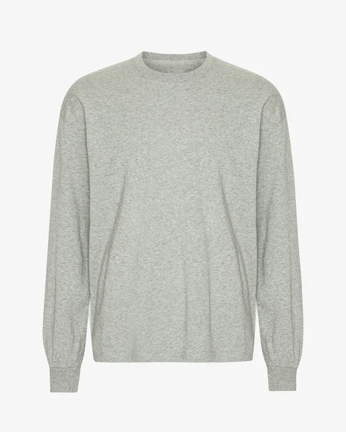 Camiseta orgánica de manga larga oversize - Gris jaspeado