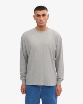 Camiseta orgánica de manga larga oversize – Gris jaspeado