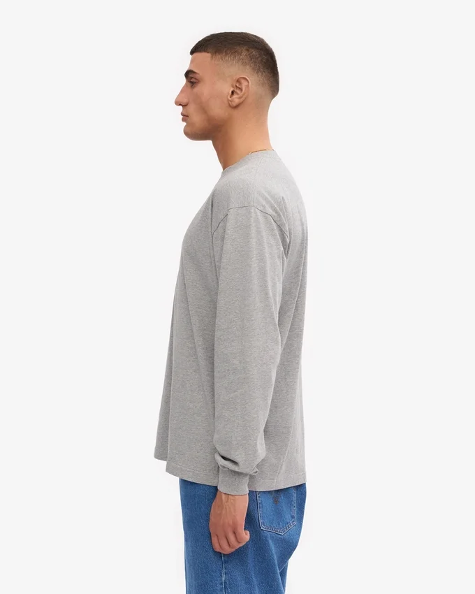 Camiseta orgánica de manga larga oversize - Gris jaspeado