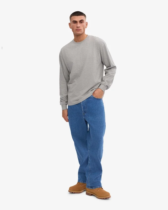 Camiseta orgánica de manga larga oversize - Gris jaspeado