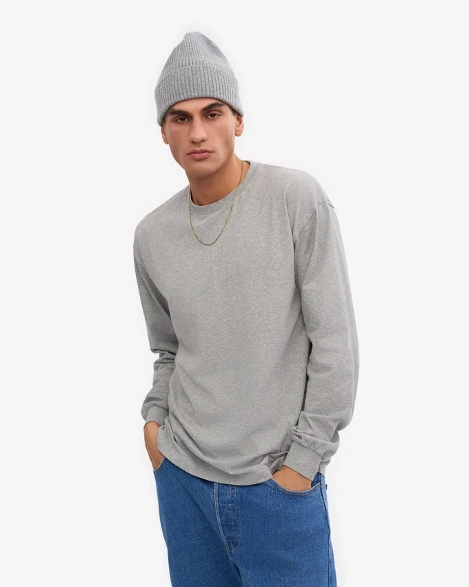 Camiseta orgánica de manga larga oversize - Gris jaspeado