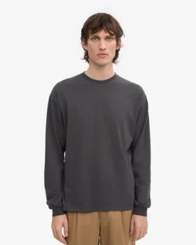Camiseta orgánica de manga larga oversize – Gris lava