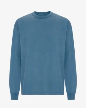 Camiseta orgánica de manga larga oversize - Índigo descolorido