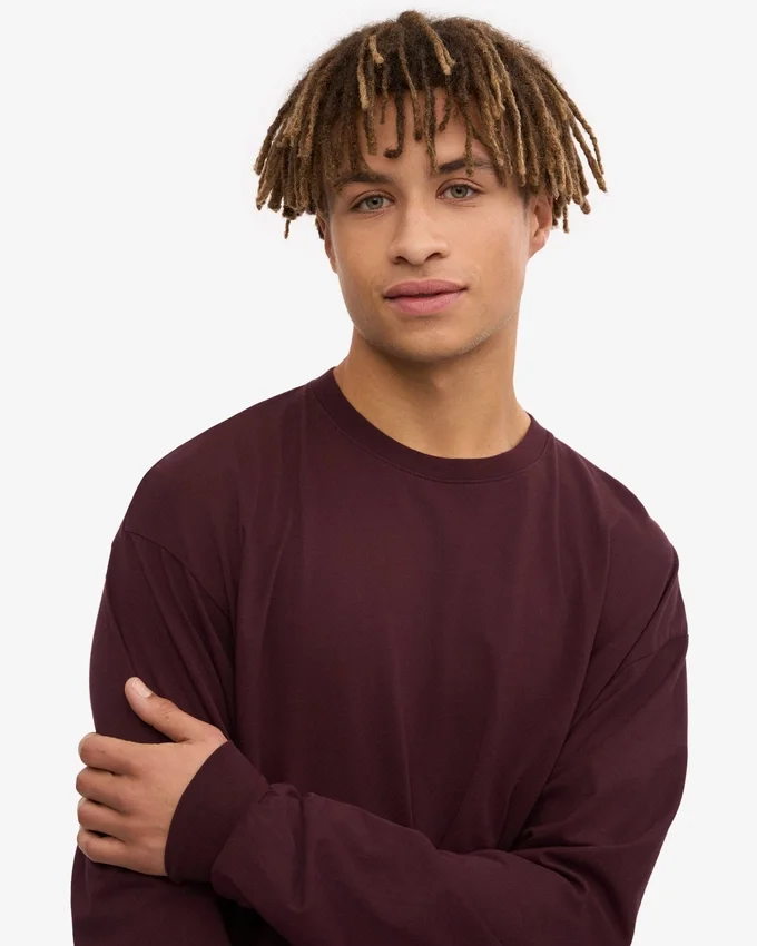 Camiseta orgánica de manga larga oversize - Rojo sangre