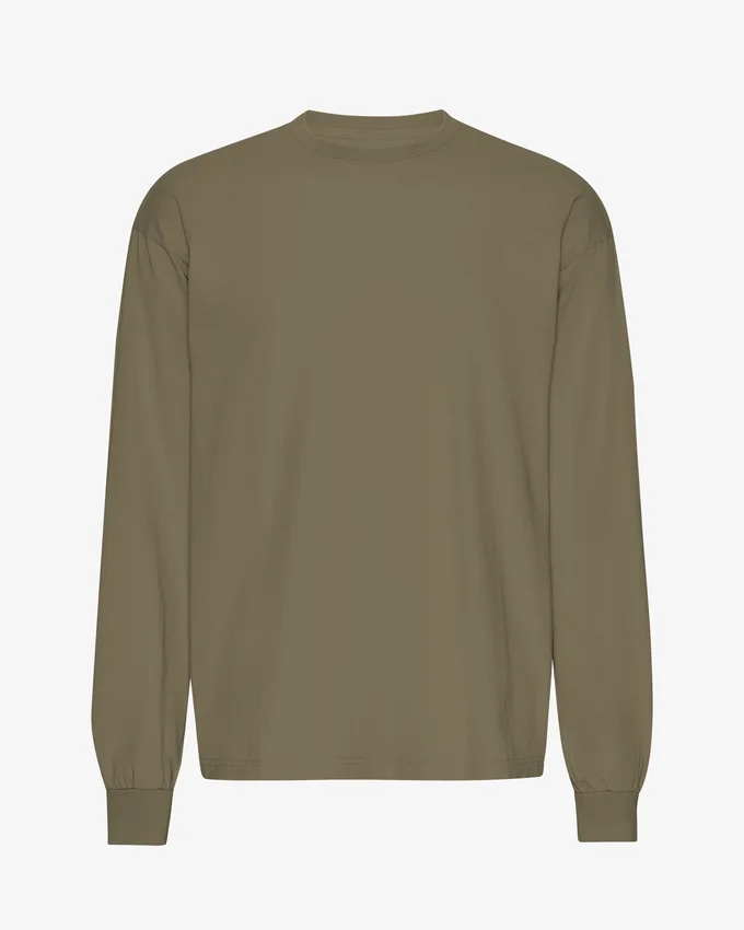 Camiseta orgánica de manga larga oversize - Verde oliva apagado