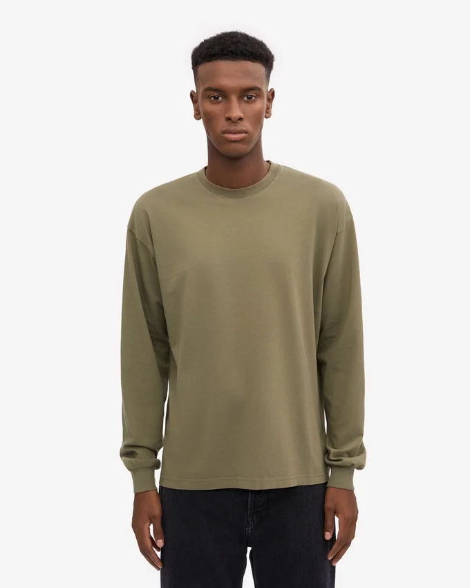 Camiseta orgánica de manga larga oversize - Verde oliva apagado