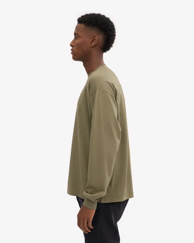 Camiseta orgánica de manga larga oversize - Verde oliva apagado