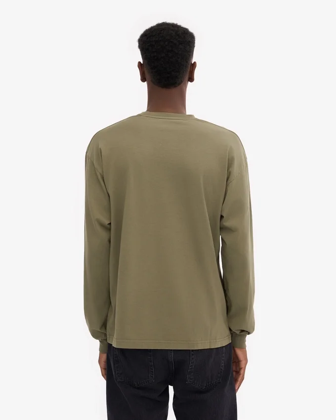 Camiseta orgánica de manga larga oversize - Verde oliva apagado