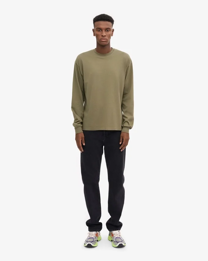 Camiseta orgánica de manga larga oversize - Verde oliva apagado