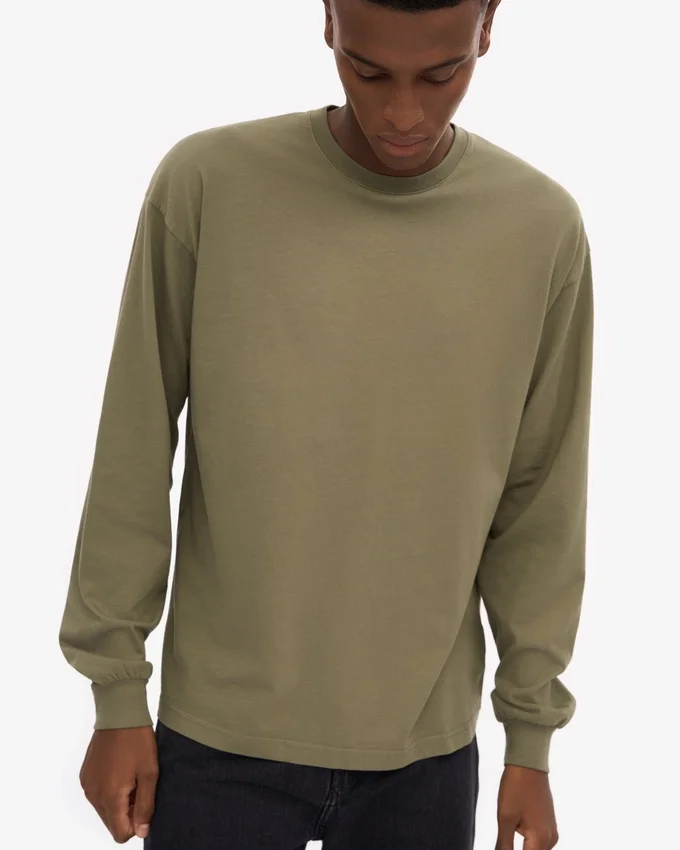 Camiseta orgánica de manga larga oversize - Verde oliva apagado