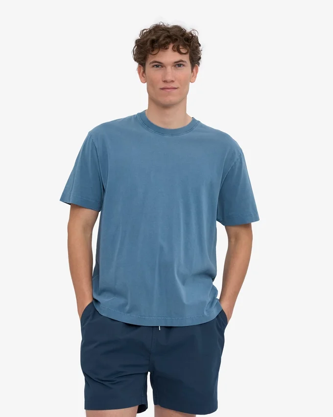 Camiseta orgánica oversize - Índigo descolorido