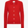 Cárdigan de cuello de lana merina para mujer - Rojo mandarina