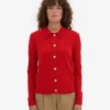 Cárdigan de cuello de lana merina para mujer - Rojo mandarina