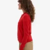 Cárdigan de cuello de lana merina para mujer - Rojo mandarina