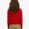 Cárdigan de cuello de lana merina para mujer - Rojo mandarina
