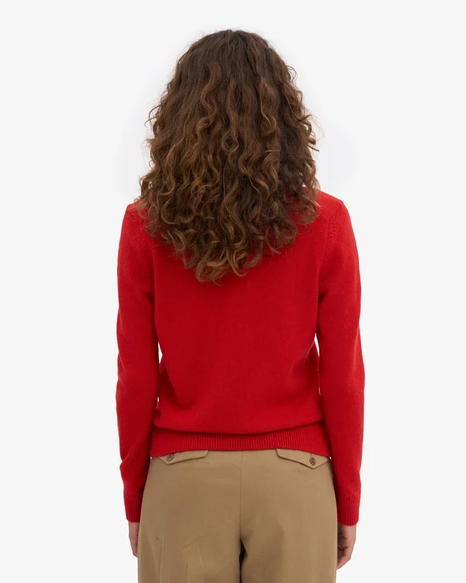 Cárdigan de cuello de lana merina para mujer - Rojo mandarina