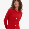 Cárdigan de cuello de lana merina para mujer - Rojo mandarina