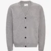 Cárdigan de cuello en V de lana merina - Gris jaspeado