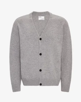 Cárdigan de cuello en V de lana merina - Gris jaspeado