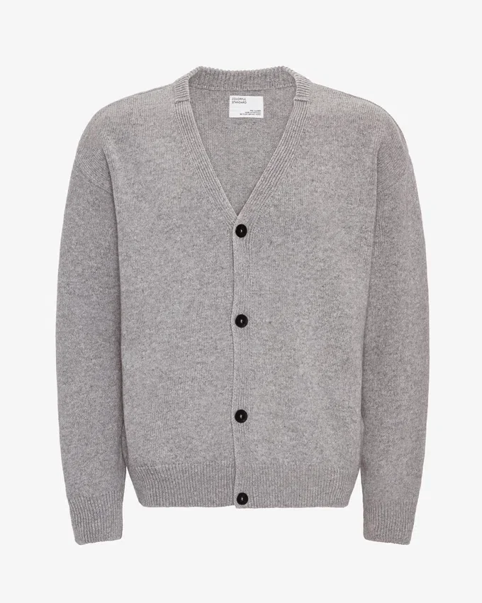 Cárdigan de cuello en V de lana merina - Gris jaspeado