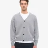Cárdigan de cuello en V de lana merina - Gris jaspeado