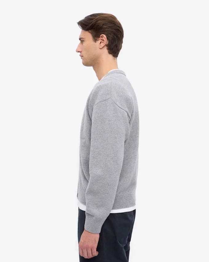 Cárdigan de cuello en V de lana merina - Gris jaspeado