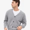 Cárdigan de cuello en V de lana merina - Gris jaspeado