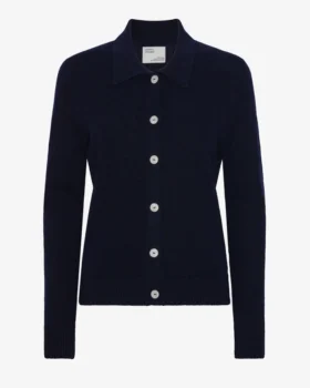 Cárdigan de lana merina con cuello para mujer - Azul marino