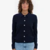 Cárdigan de lana merina con cuello para mujer - Azul marino