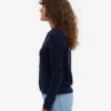 Cárdigan de lana merina con cuello para mujer - Azul marino
