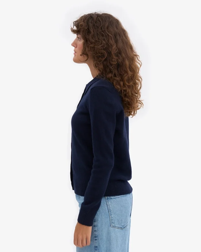 Cárdigan de lana merina con cuello para mujer - Azul marino