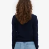 Cárdigan de lana merina con cuello para mujer - Azul marino