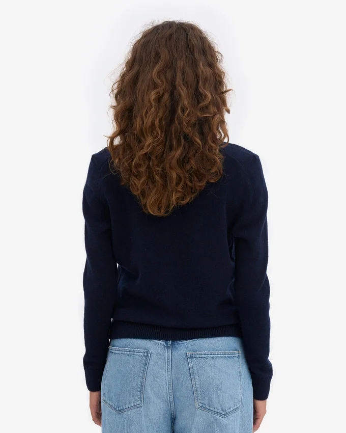 Cárdigan de lana merina con cuello para mujer - Azul marino