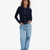 Cárdigan de lana merina con cuello para mujer - Azul marino