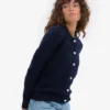 Cárdigan de lana merina con cuello para mujer - Azul marino