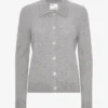 Cárdigan de lana merina con cuello para mujer - Gris jaspeado