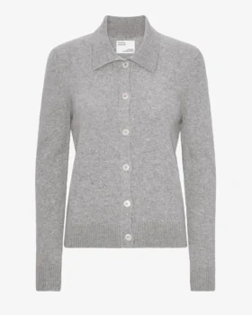 Cárdigan de lana merina con cuello para mujer - Gris jaspeado