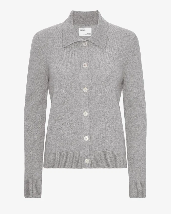 Cárdigan de lana merina con cuello para mujer - Gris jaspeado