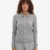 Cárdigan de lana merina con cuello para mujer - Gris jaspeado