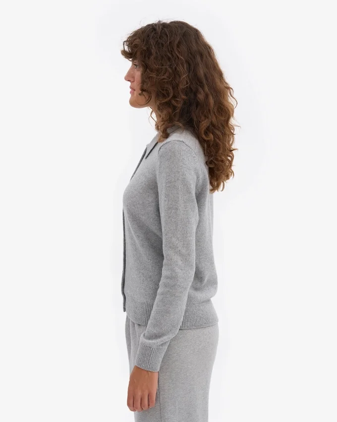 Cárdigan de lana merina con cuello para mujer - Gris jaspeado