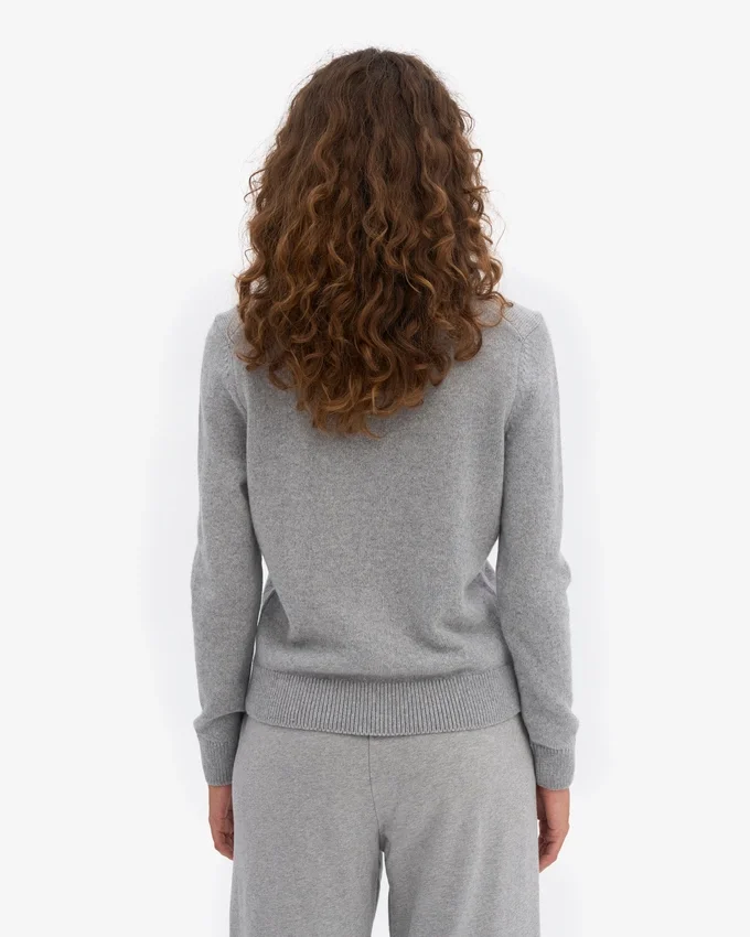 Cárdigan de lana merina con cuello para mujer - Gris jaspeado