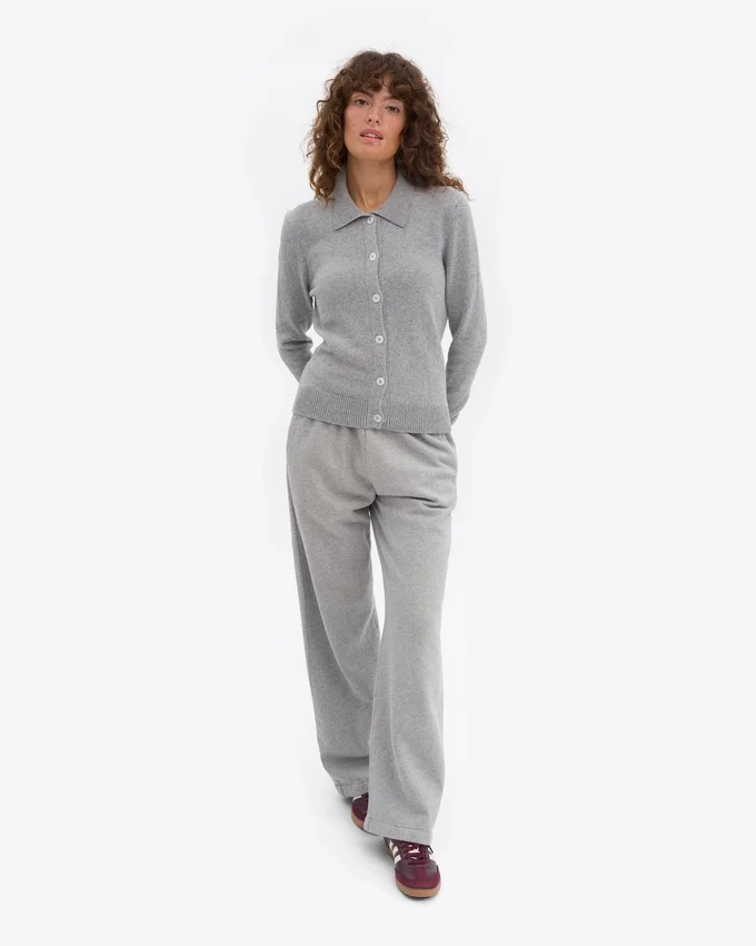 Cárdigan de lana merina con cuello para mujer - Gris jaspeado