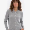 Cárdigan de lana merina con cuello para mujer - Gris jaspeado