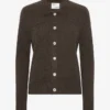 Cárdigan de lana merina con cuello para mujer - Marrón café