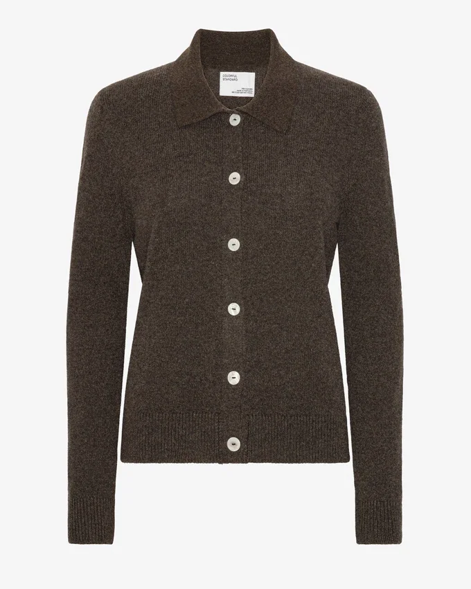 Cárdigan de lana merina con cuello para mujer - Marrón café