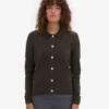 Cárdigan de lana merina con cuello para mujer - Marrón café
