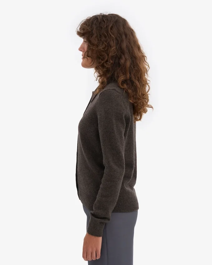 Cárdigan de lana merina con cuello para mujer - Marrón café