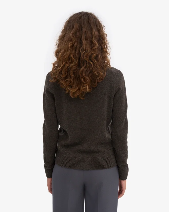 Cárdigan de lana merina con cuello para mujer - Marrón café