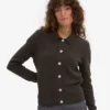 Cárdigan de lana merina con cuello para mujer - Marrón café