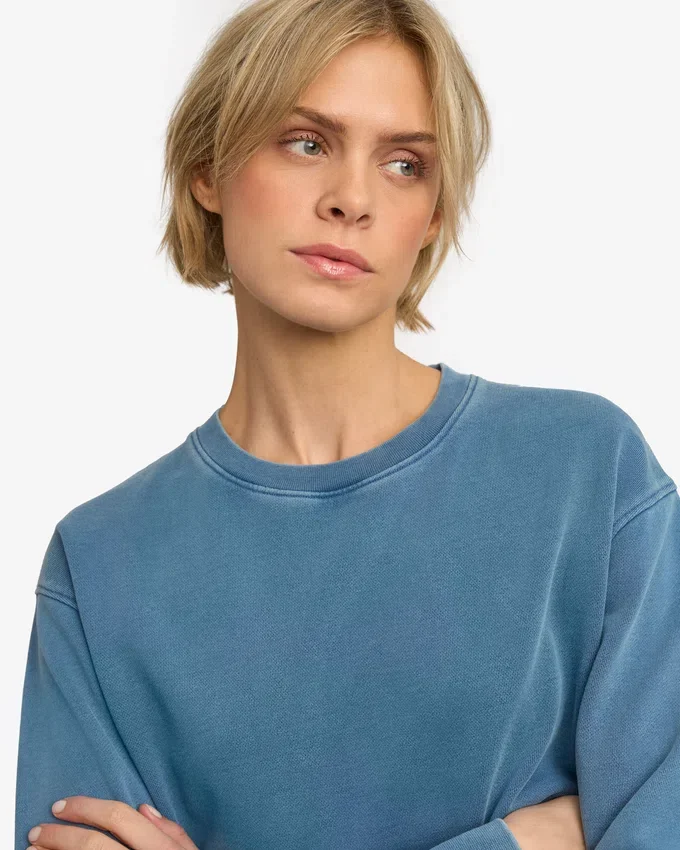 Jersey Classic Organic de cuello redondo para mujer - Índigo descolorido